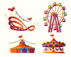 Set of vector cartoon illustrations for an amusement park