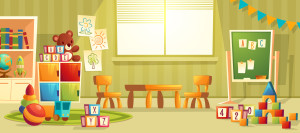 Vector cartoon interior of kindergarten room