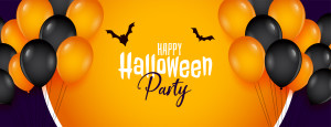 happy halloween party banner with balloons decoration